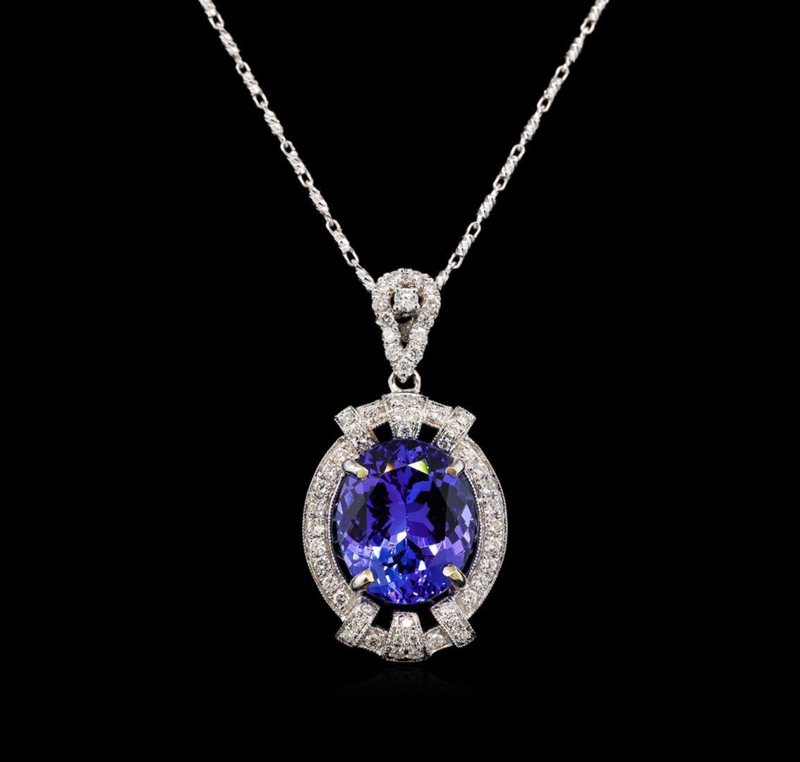 18KT White Gold 6.20 ctw Tanzanite and Diamond Pendant With Chain