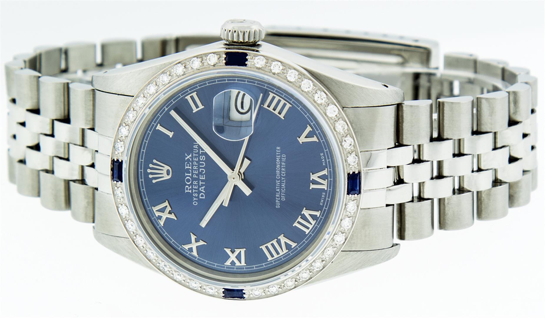 Rolex Stainless Steel Roman and Sapphire Diamond DateJust Men's Watch