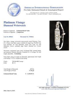Platinum 0.72 ctw Diamond Vintage Ladies Watch