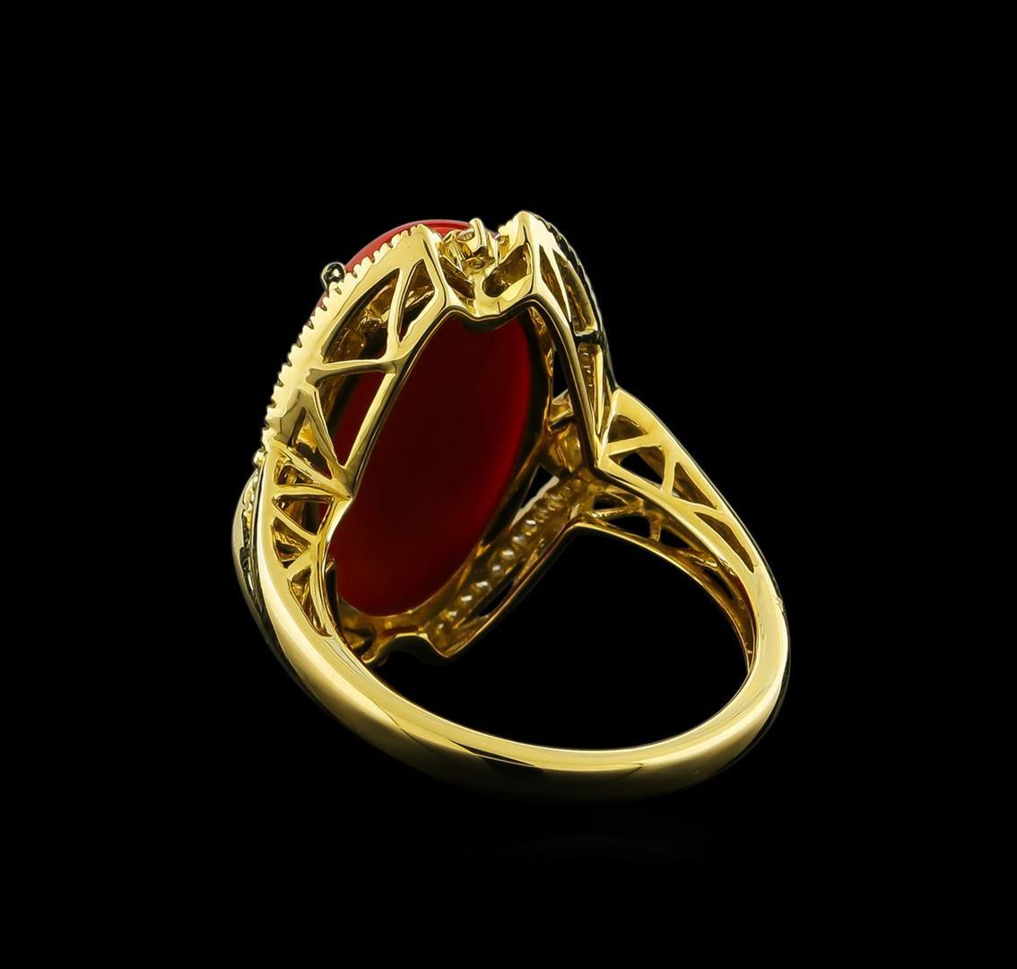 8.41 ctw Coral and Diamond Ring - 14KT Yellow Gold