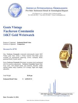 Vacheron Constantin 14KT Yellow Gold Vintage Men's Watch