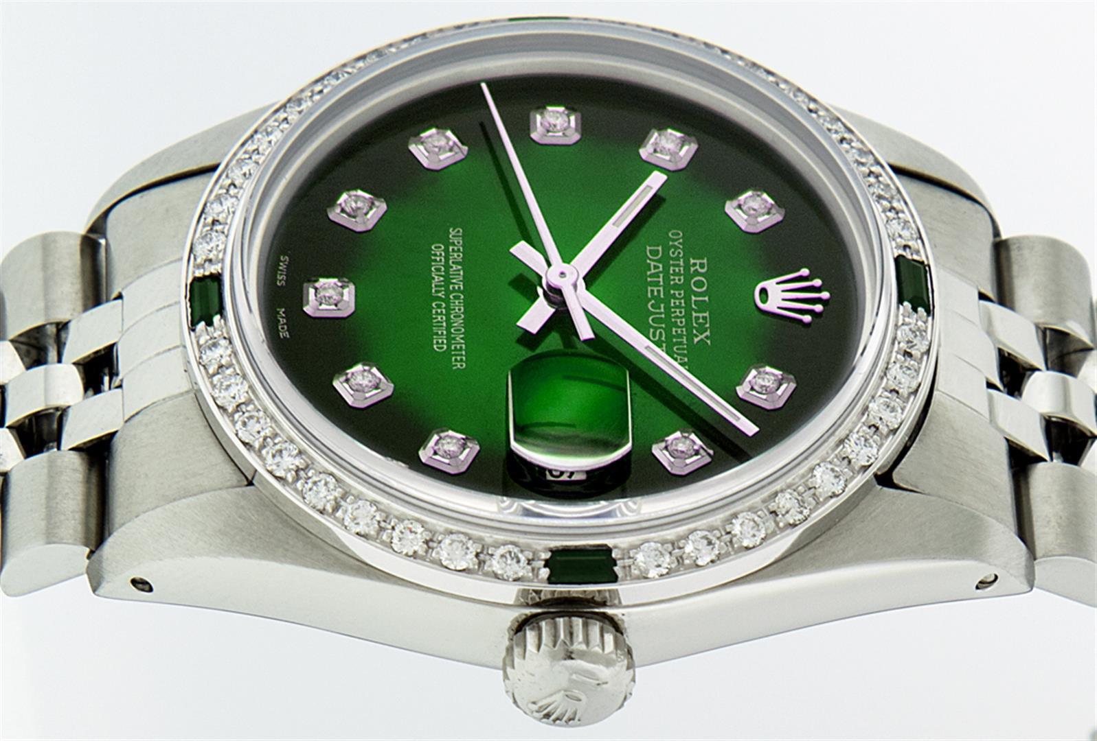 Rolex Stainless Steel 1.00 ctw Diamond and Emerald DateJust Men's Watch