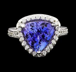 5.05 ctw Tanzanite and Diamond Ring - 14KT White Gold