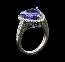 5.05 ctw Tanzanite and Diamond Ring - 14KT White Gold