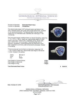 5.05 ctw Tanzanite and Diamond Ring - 14KT White Gold