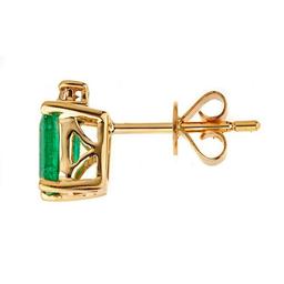 1.13 ctw Emerald and Diamond Earrings - 14KT Yellow Gold