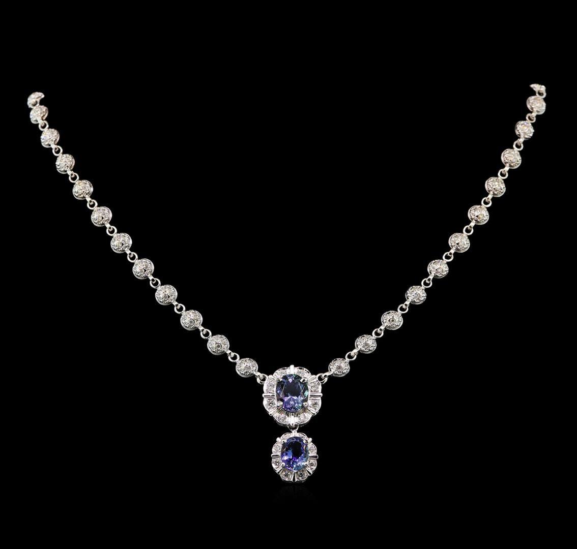 14KT White Gold 5.50 ctw Tanzanite and Diamond Necklace