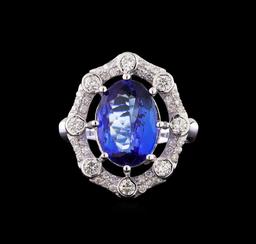 14KT White Gold 6.74 ctw Tanzanite and Diamond Ring