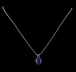 8.54 ctw Tanzanite Pendant With Chain - 14KT White Gold