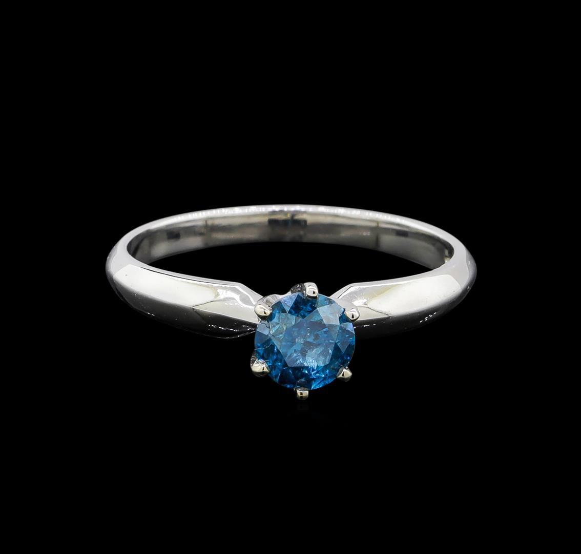 14KT White Gold 0.68 ctw Round Cut Fancy Blue Diamond Solitaire Ring