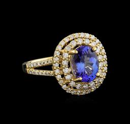 14KT Yellow Gold 2.37 ctw Tanzanite and Diamond Ring