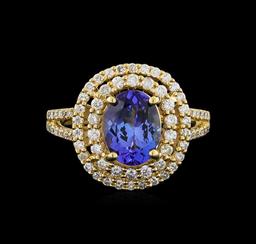 14KT Yellow Gold 2.37 ctw Tanzanite and Diamond Ring