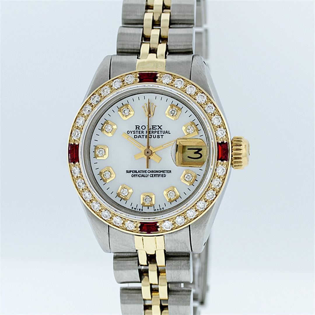 Rolex Two-Tone Mother Of Pearl Diamond and Ruby DateJust Ladies Watch