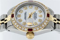 Rolex Two-Tone Mother Of Pearl Diamond and Ruby DateJust Ladies Watch