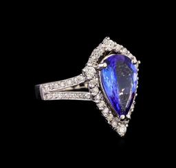 2.95 ctw Tanzanite and Diamond Ring - 14KT White Gold