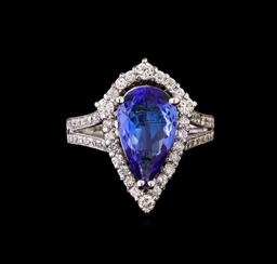 2.95 ctw Tanzanite and Diamond Ring - 14KT White Gold