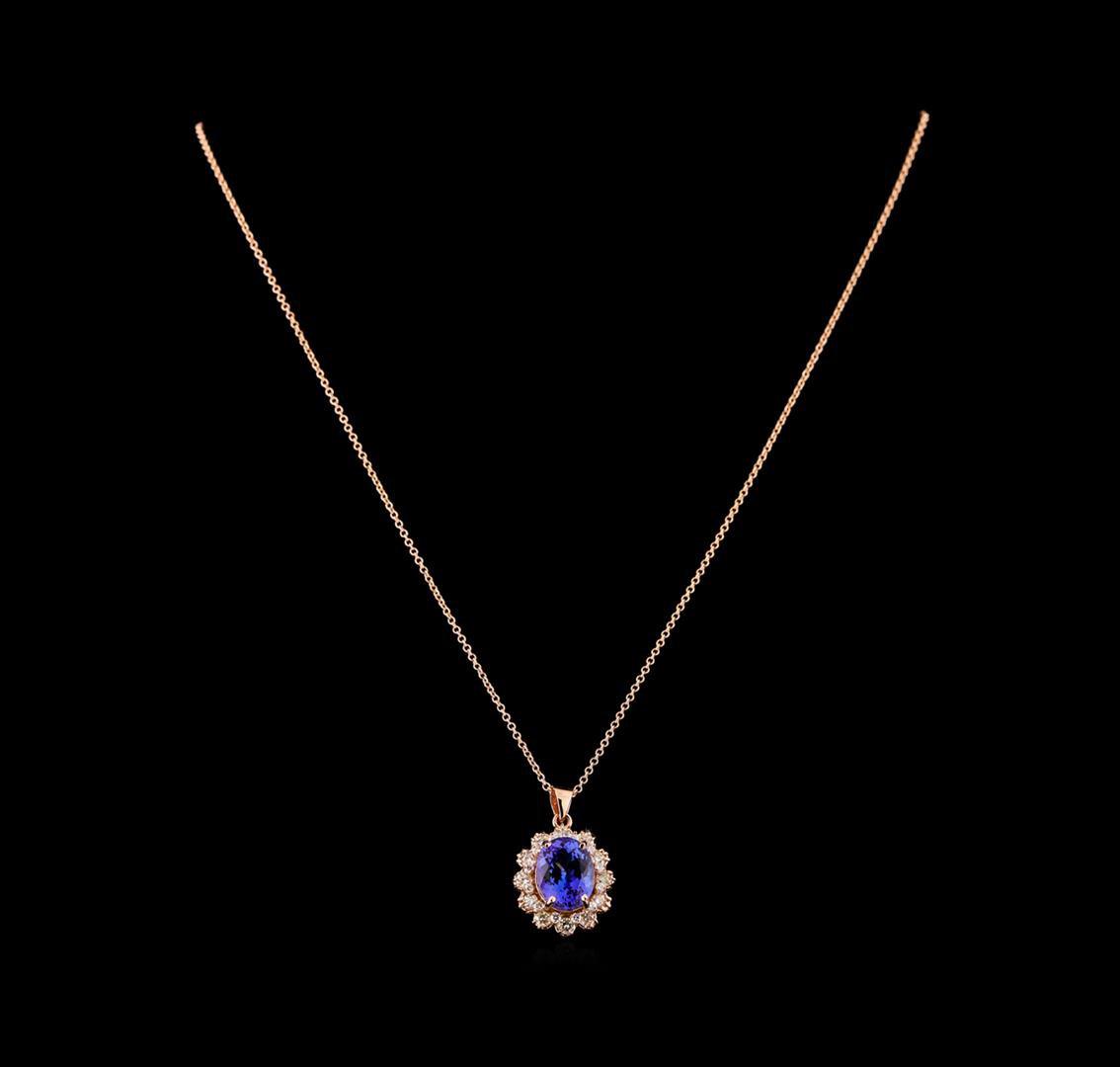 3.80 ctw Tanzanite and Diamond Pendant With Chain - 14KT Rose Gold