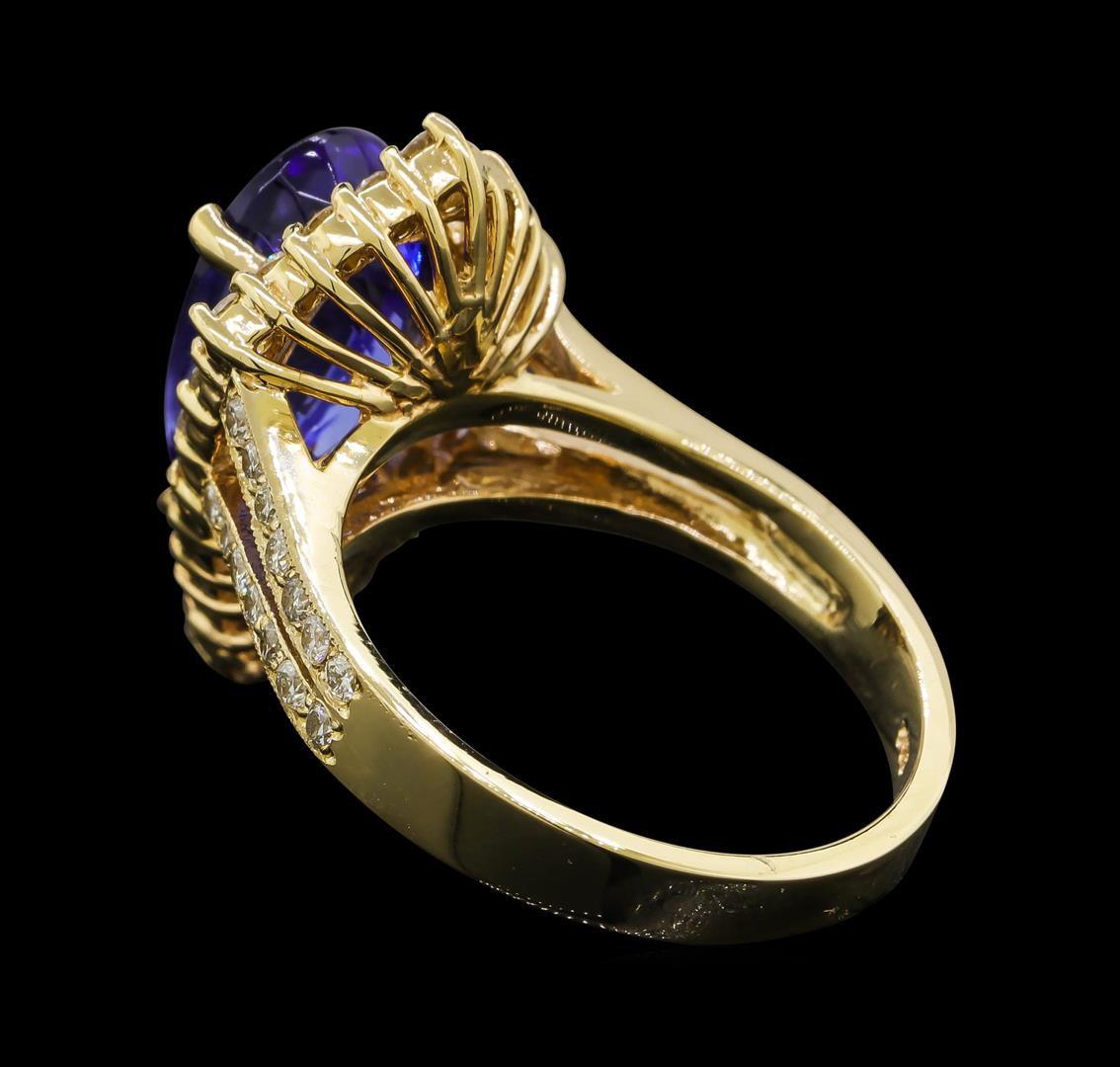 3.90 ctw Tanzanite and Diamond Ring - 14KT Yellow Gold