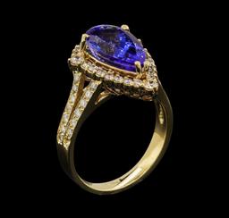 3.90 ctw Tanzanite and Diamond Ring - 14KT Yellow Gold