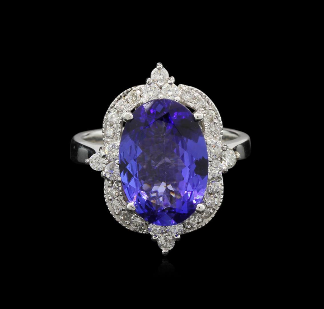 4.41 ctw Tanzanite and Diamond Ring - 14KT White Gold