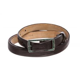 Valentino Black Lizard Skin Green Rhinestone Buckle Thin Belt