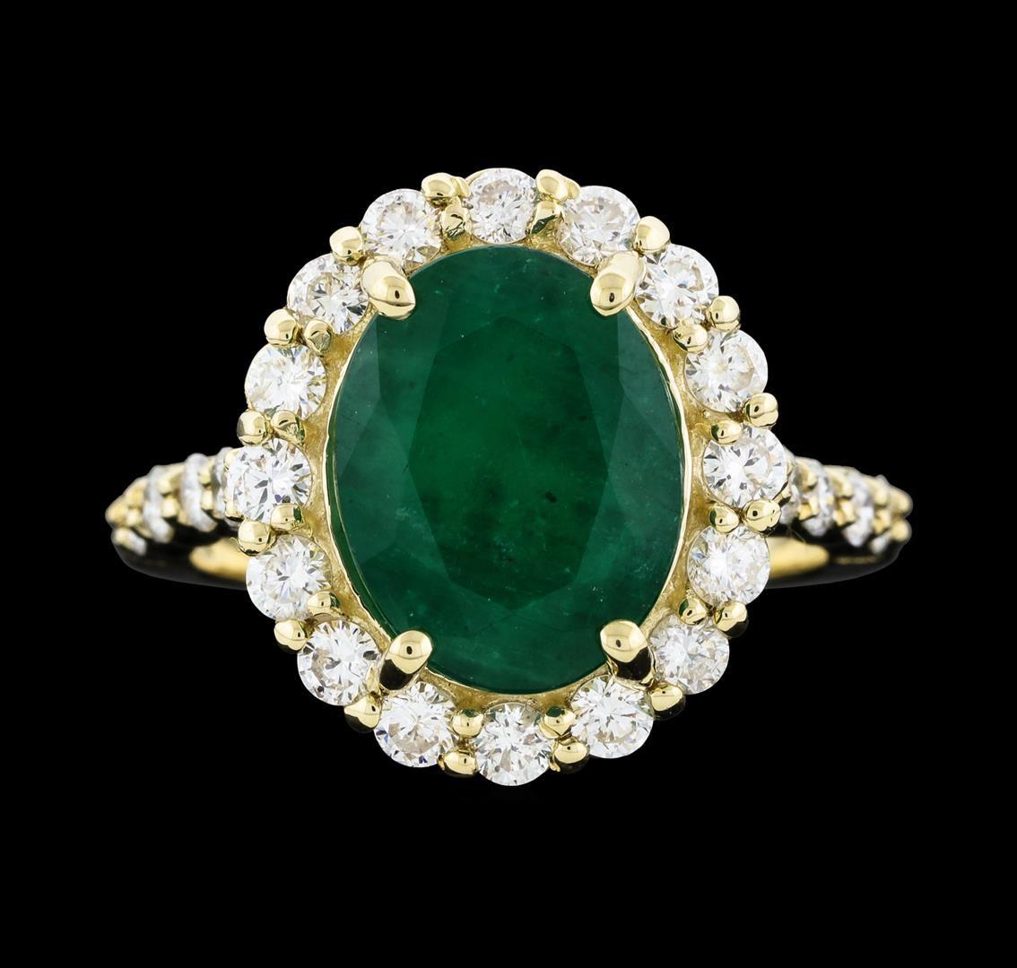 3.98 ctw Emerald and Diamond Ring - 14KT Yellow Gold