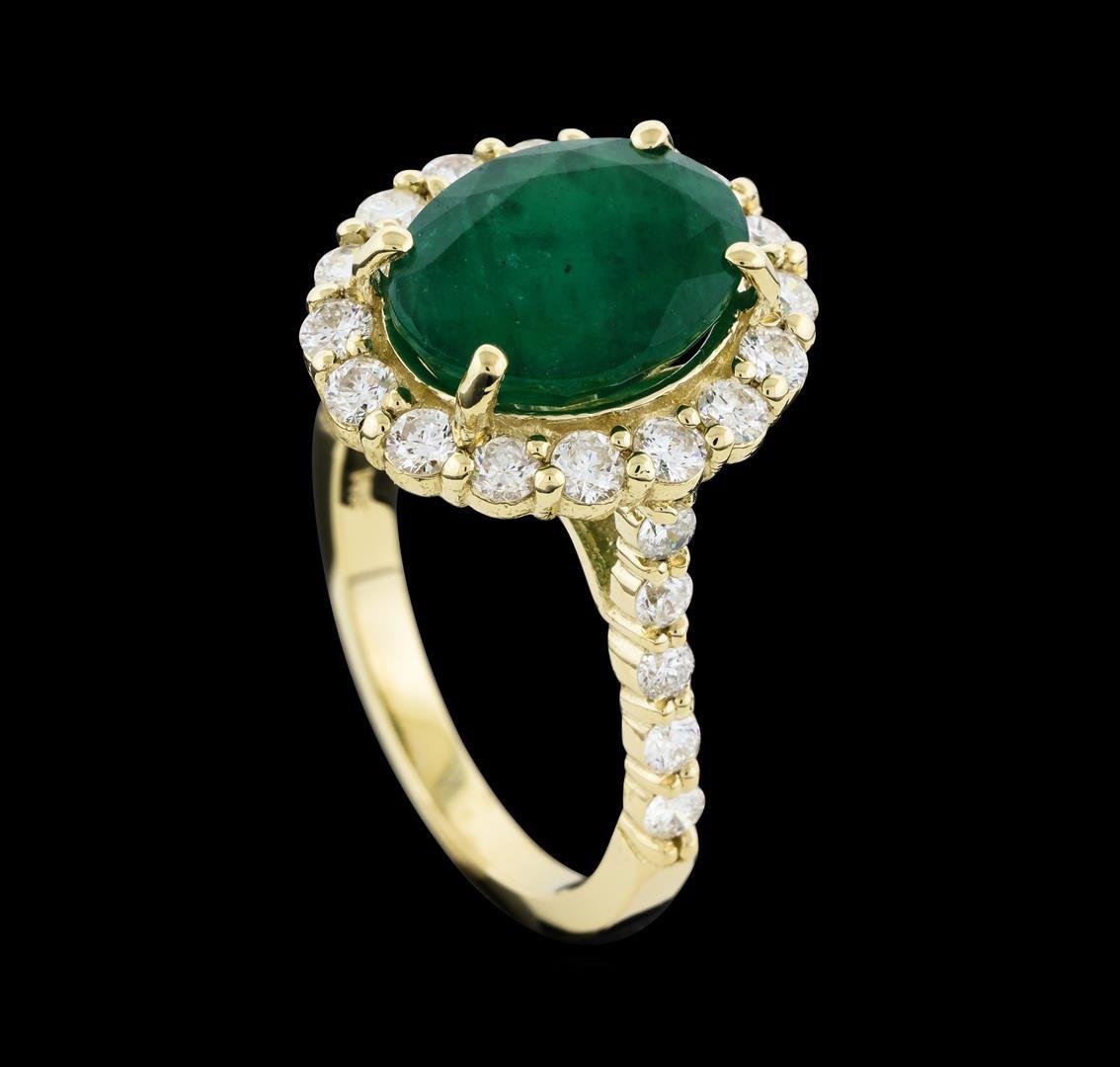 3.98 ctw Emerald and Diamond Ring - 14KT Yellow Gold