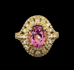 14KT Yellow Gold 2.81 ctw Kunzite and Diamond Ring