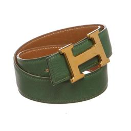 Hermes Green Leather Reversible Constance H Belt 60