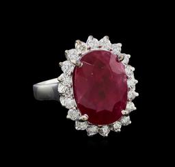 GIA Cert 9.95 ctw Ruby and Diamond Ring - 14KT White Gold