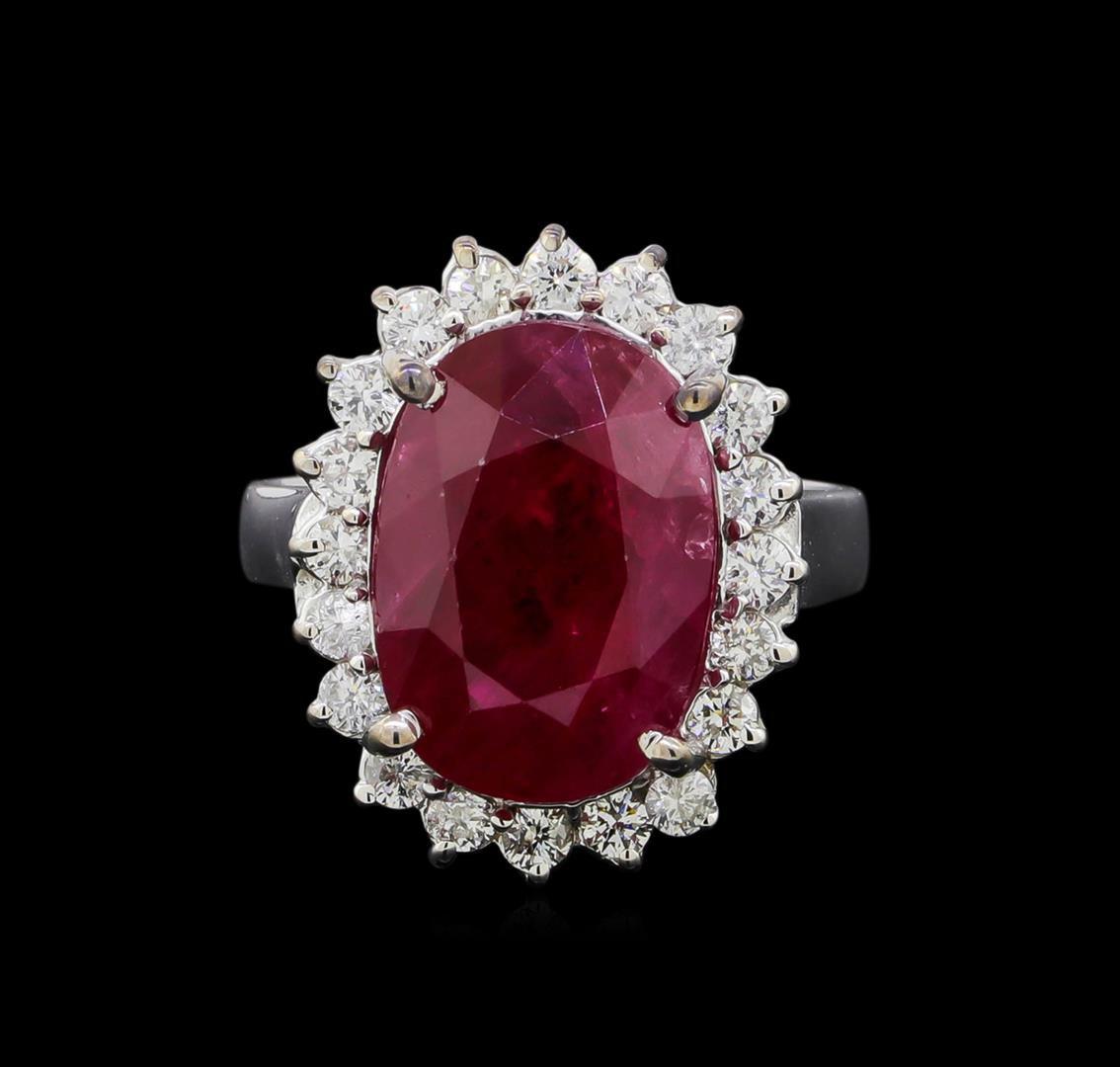 GIA Cert 9.95 ctw Ruby and Diamond Ring - 14KT White Gold