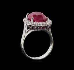 GIA Cert 9.95 ctw Ruby and Diamond Ring - 14KT White Gold