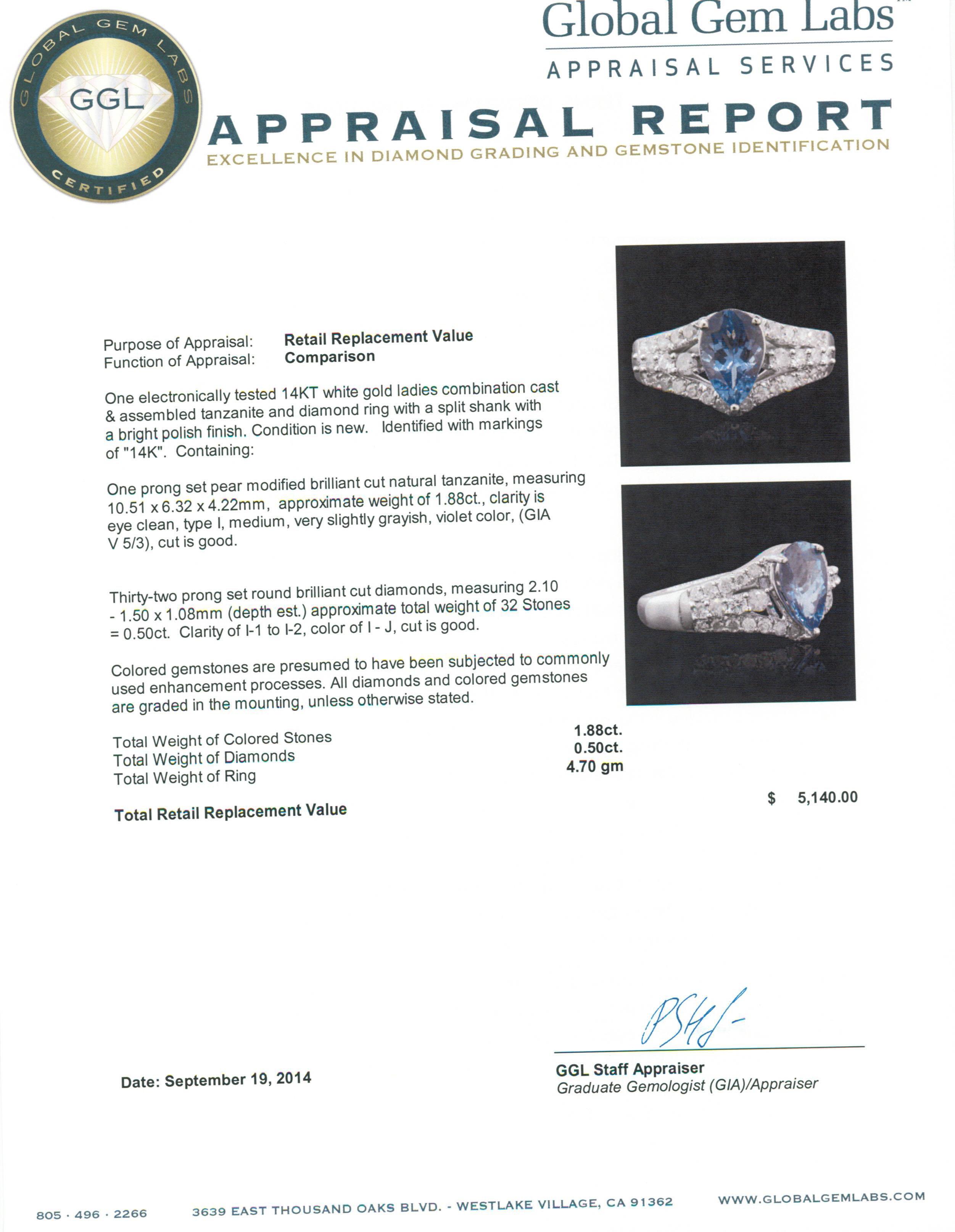 14KT White Gold 1.88 ctw Tanzanite and Diamond Ring