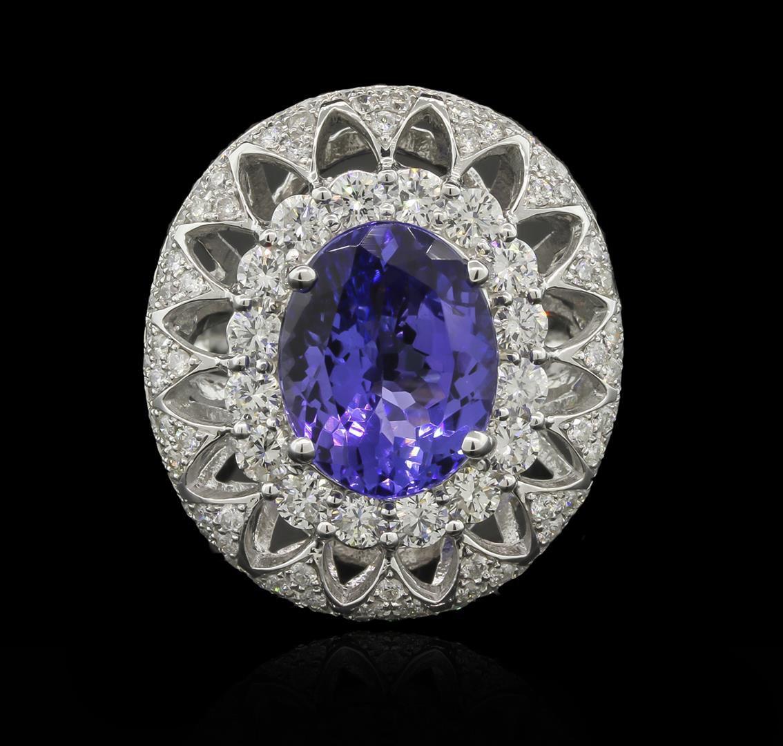 6.24 ctw Tanzanite and Diamond Ring - 14KT White Gold