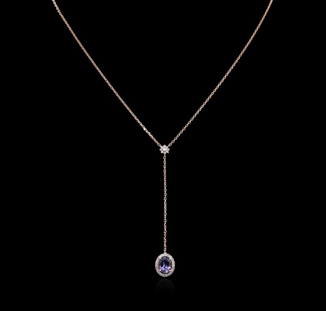1.28 ctw Tanzanite and Diamond Necklace - 14KT Rose Gold