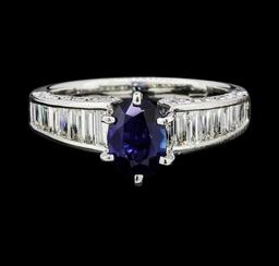 0.90 ctw Sapphire and Diamond Ring - 18KT White Gold