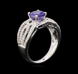 1.56 ctw Tanzanite and Diamond Ring - 14KT White Gold