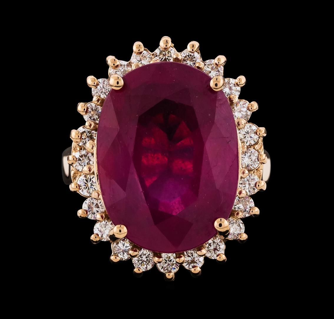 12.95 ctw Ruby and Diamond Ring - 14KT Rose Gold