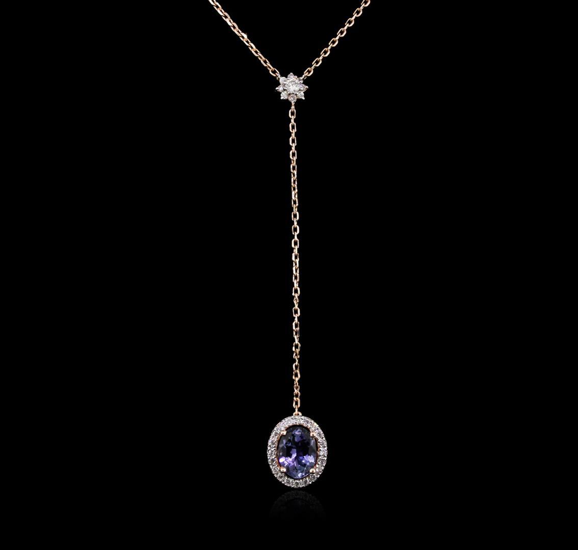 1.28 ctw Tanzanite and Diamond Necklace - 14KT Rose Gold