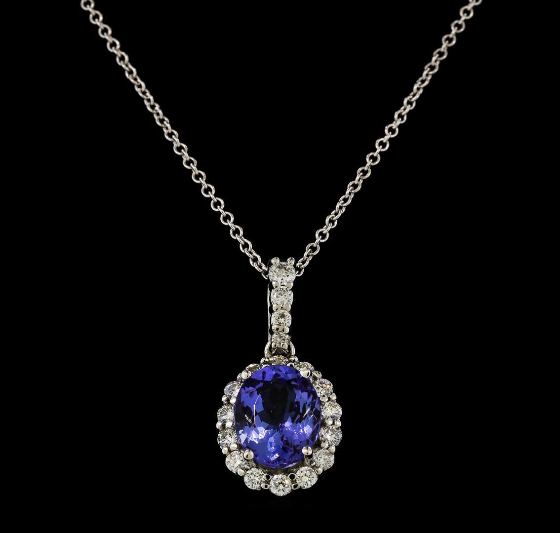 2.37 ctw Tanzanite and Diamond Pendant With Chain - 14KT White Gold