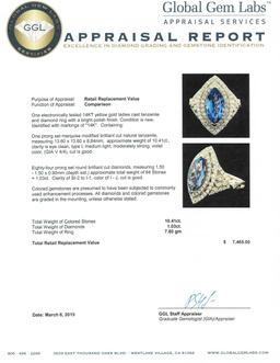 14KT Yellow Gold 10.41 ctw Tanzanite and Diamond Ring