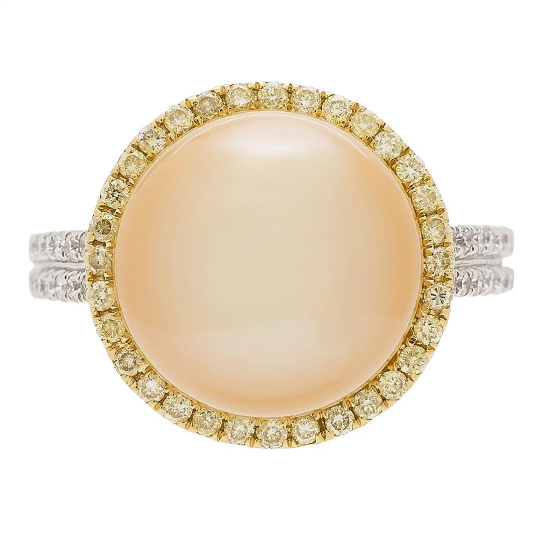 0.42 ctw Yellow and White Diamond and Pearl Ring - 18KT White and Yellow Gold