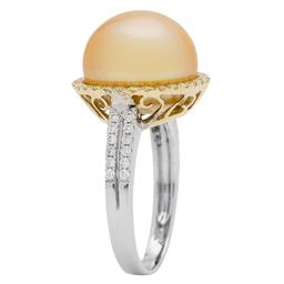 0.42 ctw Yellow and White Diamond and Pearl Ring - 18KT White and Yellow Gold