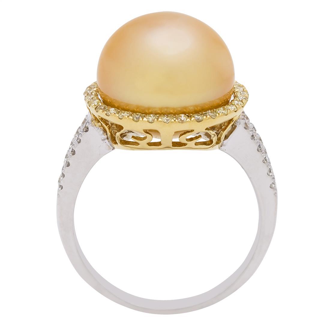0.42 ctw Yellow and White Diamond and Pearl Ring - 18KT White and Yellow Gold