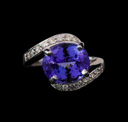 6.82 ctw Tanzanite and Diamond Ring - 14KT White Gold