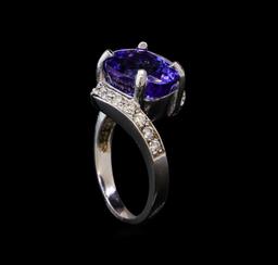 6.82 ctw Tanzanite and Diamond Ring - 14KT White Gold