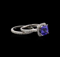 14KT White Gold 3.04 ctw Tanzanite and Diamond Wedding Ring Set