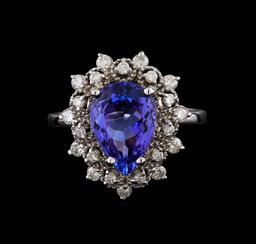 3.42 ctw Tanzanite and Diamond Ring - 14KT White Gold