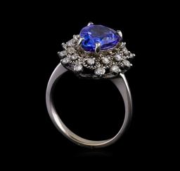 3.42 ctw Tanzanite and Diamond Ring - 14KT White Gold