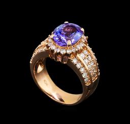 14KT Rose Gold 3.75 ctw Tanzanite and Diamond Ring